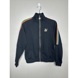 PUMA Girls Black w/ Rainbow Colors Sleeve Full Zip Athletic Track Jacket Size XS